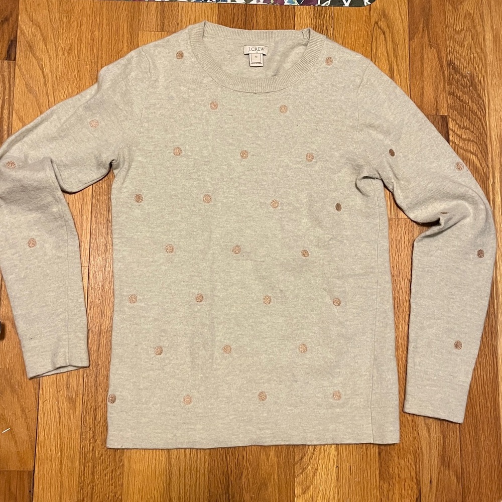 J. Crew Heather Light Gray Polka-dot Teddie Sweater